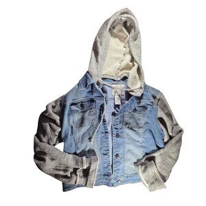 American Rag Cie Denim Jacket Gray Knit Sleeves & Hood XL women fall casual